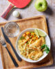 Curry de patate douce, omelette au curry et torsades végétales