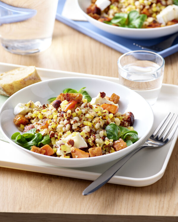 Base créative Orge carottes jaunes, quinoa rouge, lentilles corail - recette - Salade aux saveurs d'Automne - restau coll - HD